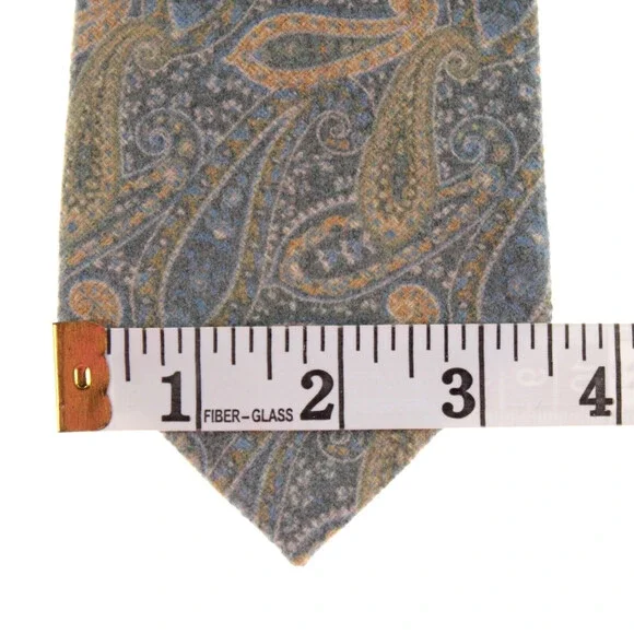 Kiton NWOT Wool/Silk Blend Neck Tie in Gray/Blue/Green/Beige/Mustard Paisley